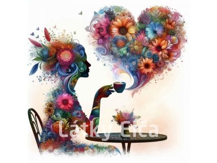 Panel bavlna - srdce a dáma v květu