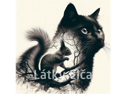 Panel bavlna - kočka a veverka