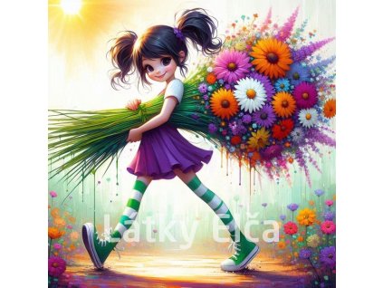 Panel kočárkovina - dívka a obří kytice