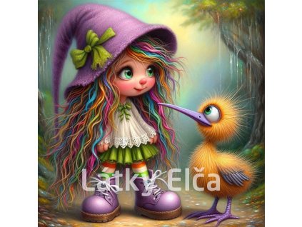 Panel kočárkovina - děvče a žlutý pták