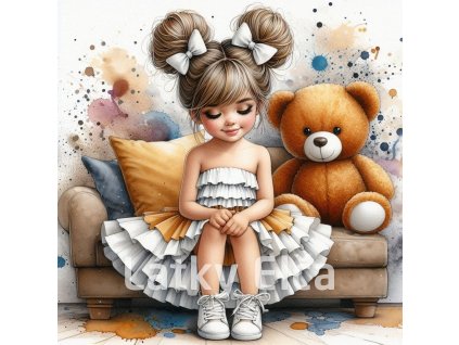 holčička s medvídkem na gauči 1