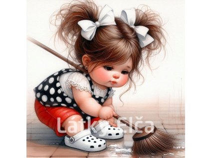 Panel kočárkovina - holčička uklízí