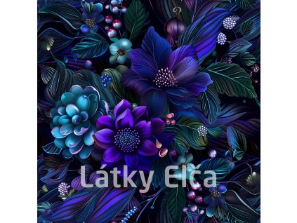 Květy modrotmavé na černé