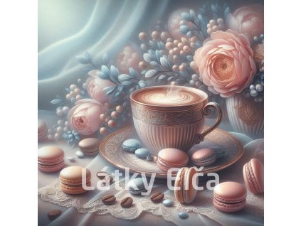 šálek kávy s makronkami