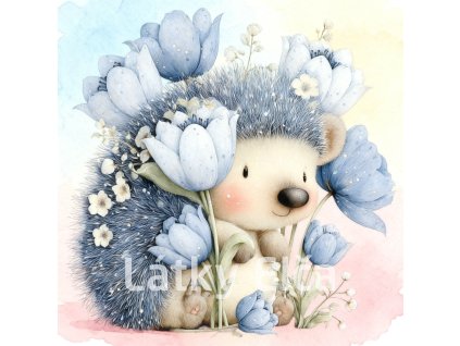 ježek a světle modrý květ 6
