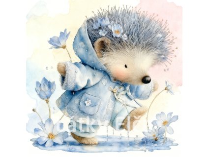 ježek a světle modrý květ 10