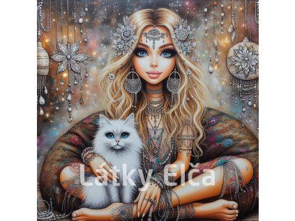 Panel kočárkovina - boho dáma a kočka 1