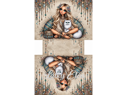 Boho panel s blondýnou a bílou kočkou