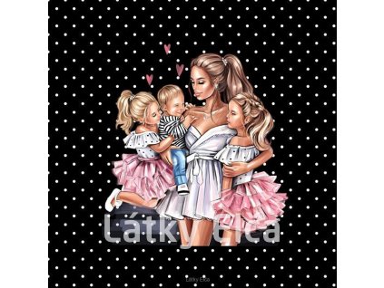 Panel kočárkovina Máma - 2 dcery a syn (NOVÉ) s puntíky (Množství - vyberte variantu velikost 50x50cm - za 130,-/ks)
