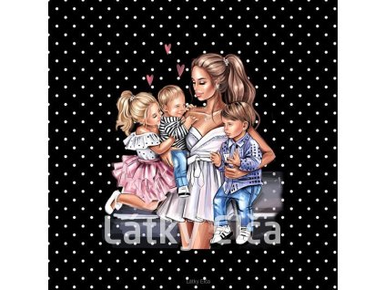 Panel kočárkovina Máma - 2 synové a dcera (NOVÉ) s puntíky (Množství - vyberte variantu velikost 50x50cm - za 130,-/ks)