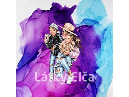 Panel kočárkovina Máma - 2 synové a kafe (mozajka, fialové) (Množství - vyberte variantu velikost 50x50cm - za 130,-/ks)