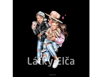 Panel kočárkovina Máma - 2 synové, kafe (NOVÉ) na černé (Množství - vyberte variantu velikost 50x50cm - za 130,-/ks)