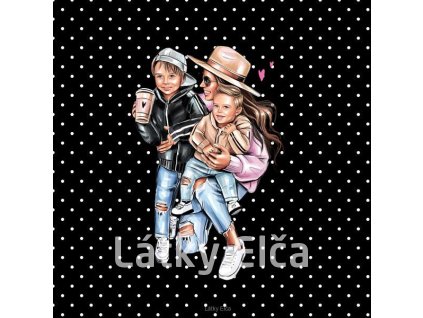 Panel kočárkovina Máma - 2 synové, kafe (NOVÉ) s puntíky (Množství - vyberte variantu velikost 50x50cm - za 130,-/ks)