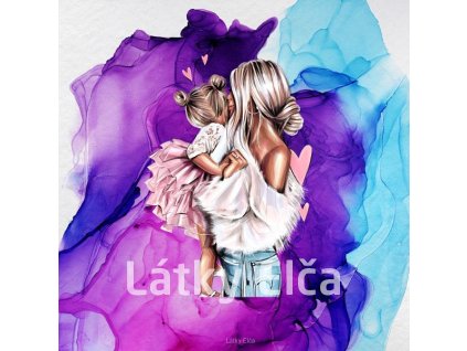 Panel kočárkovina Máma a dcera (blondýnky, mozajka fialová) (Množství - vyberte variantu velikost 50x50cm - za 130,-/ks)