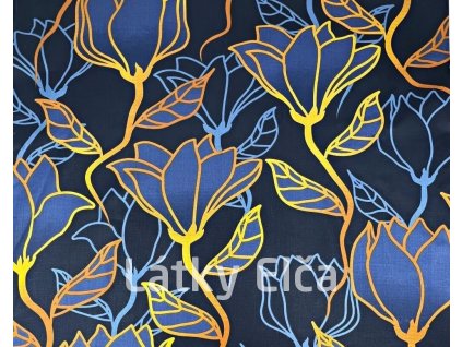 cotton 100 blue orange contour flowers edit 11842492939858