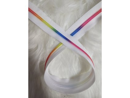 Duhový zip bílá stuha 5mm