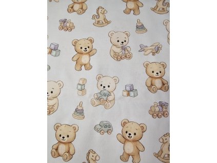 Medvidci a hracky- bavlněné plátno