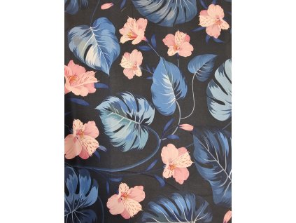 Ibišek a monstera - bavlněné plátno