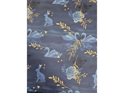 Temně modré labutě - bavlněné plátno