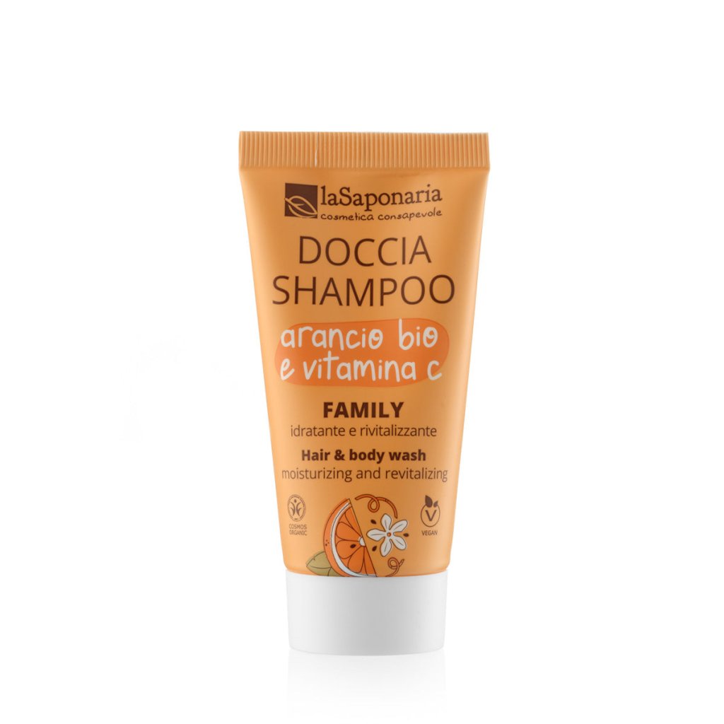 Travel size doccia shampoo family arancio bio vitamina c