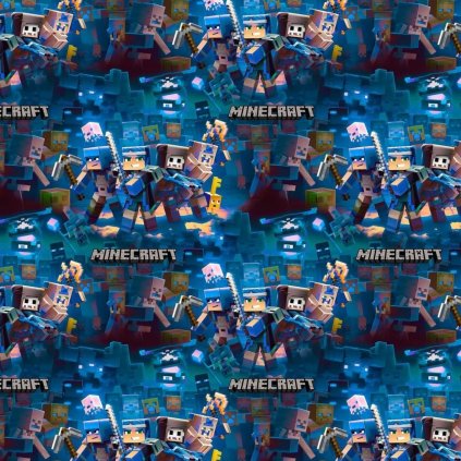 Bavlněný úplet –  Minecraft modrá