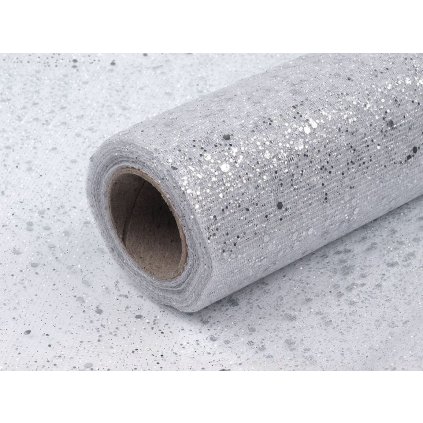 Tyl dekorační s glitry šíře 20 cm (Varianta 1 stříbrná, Balení 10 m)