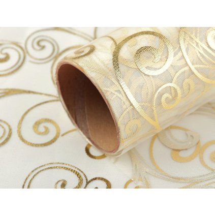 Vánoční / svatební organza s potiskem šíře 36 cm (Varianta 1 bílá stříbrná, Balení 4.5 m)