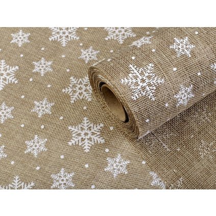 Vánoční imitace juty šíře 48 cm vločky (Varianta 4 bordó sv. off white, Balení 5 m)