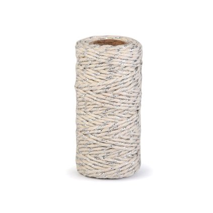 Bavlněná šňůra / provázek Ø1,5 mm s lurexem, vánoční (Varianta 1 bílá stříbrná, Balení 1 ks)