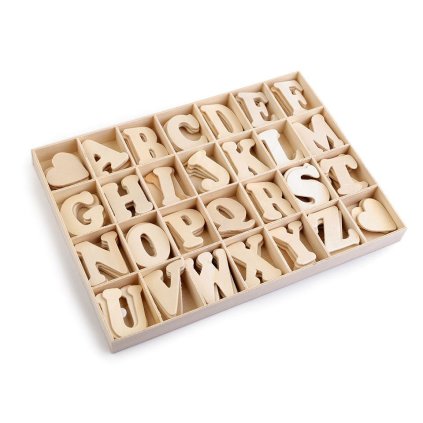 Samolepicí dřevěná písmena v krabici (Varianta přírodní sv., Balení 1 krab.)