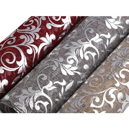 Stuha imitace juty šíře 24 cm ornamenty