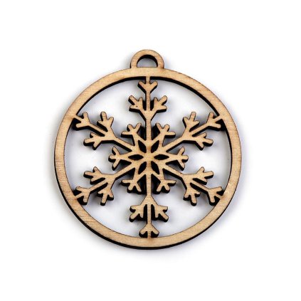 Dřevěný výřez baňka - vločka, stromeček Ø45 mm (Varianta 1 přírodní vločka, Balení 3 ks)