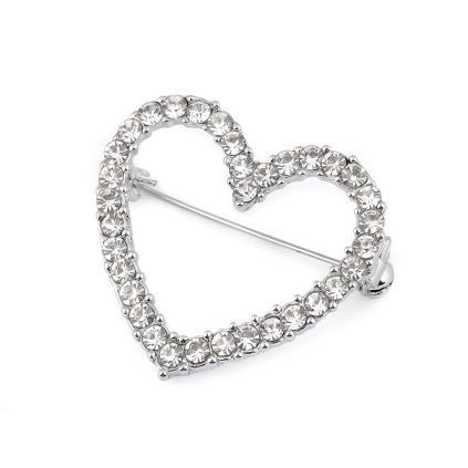 Brož s broušenými kamínky srdce, květ (Varianta 1 crystal srdce, Balení 1 ks)