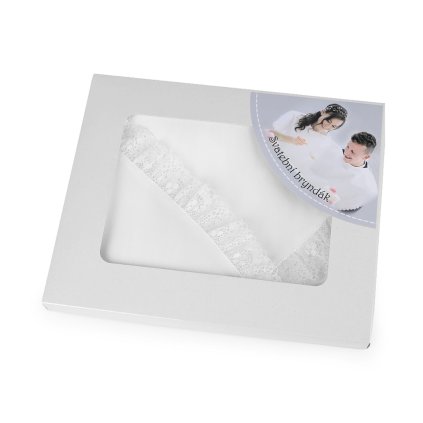 Svatební bryndák saténový,  lemovaný krajkou - k dotvoření (Varianta 2 bílá, Balení 1 krab.)