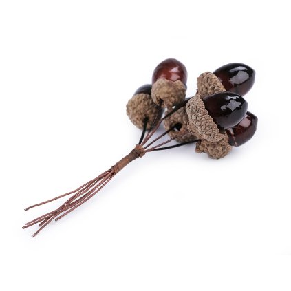 Umělé žaludy na drátku (Varianta hnědá, Balení 6 ks)