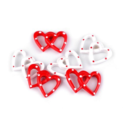 Dřevěné dvojité srdce samolepicí (Varianta 3 bílá puntíky, Balení 5 ks)