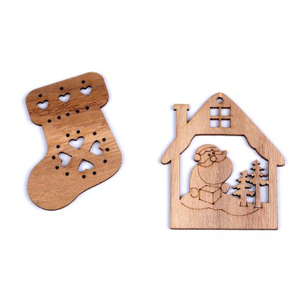 Vánoční dřevěné ozdoby k nalepení / k zavěšení (Varianta 1 hnědá přírodní punčocha, Balení 2 ks)