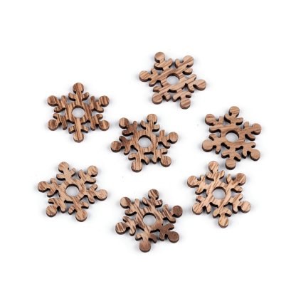 Dřevěná vločka, hvězda, zvonek (Varianta 1 hnědá přírodní vločka, Balení 10 ks)