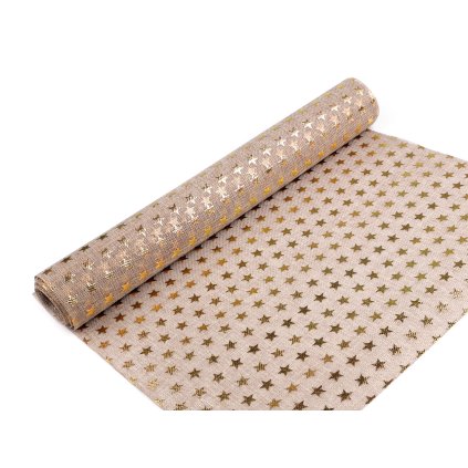 Vánoční imitace juty šíře 48 cm hvězdy (Varianta režná přírodní zlatá, Balení 1 m)