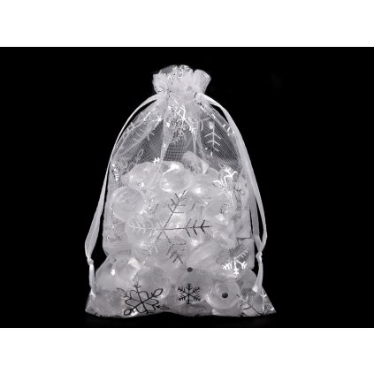 Vánoční dárkový pytlík vločky 10x15 cm organza (Varianta bílá stříbrná, Balení 10 ks)