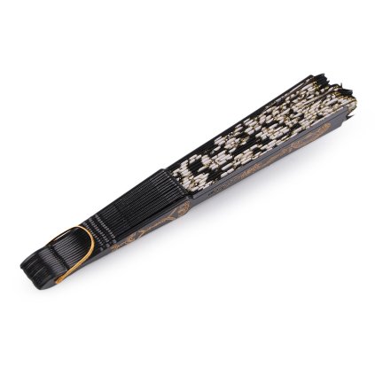 Vějíř textilní s glitry (Varianta náhodný vzor černá, Balení 1 ks)