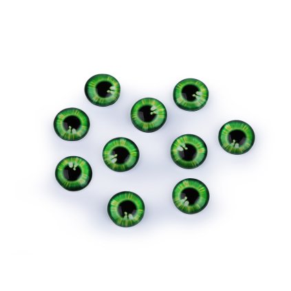 Skleněné oči k nalepení Ø10 a 12 mm (Varianta 1 (10 mm) zelená sv., Balení 10 ks)