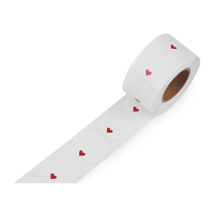 Papírové samolepky Ø38 mm k popisu (Varianta 1 červená srdce, Balení 1 role)