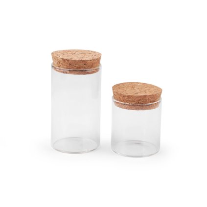 Skleněná lahvička / dóza s korkem (Varianta 1 (47x50 mm) transparent, Balení 4 lahv.)