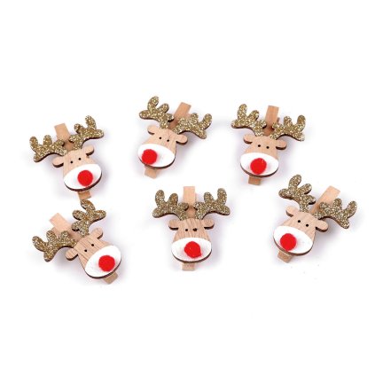 Dřevěný kolíček sob (Varianta přírodní sv., Balení 6 ks)