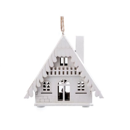 Dřevěný domeček svítící k zavěšení (Varianta bílá, Balení 1 ks)