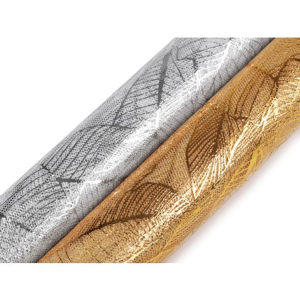 Tyl dekorační metalické listy šíře 48 cm (Varianta 1 stříbrná, Balení 4.5 m)