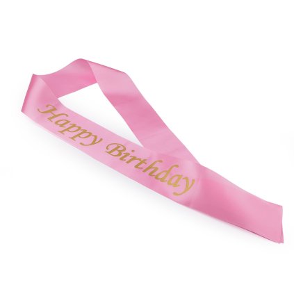 Narozeninová saténová šerpa Happy Birthday šíře 9,5 cm (Varianta 1 bílá zlatá, Balení 1 ks)