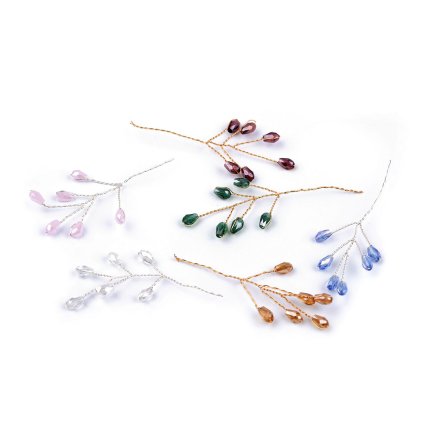 Větvička drátěná s broušenými korálky hand made (Varianta 2 rose light stříbrná, Balení 10 ks)