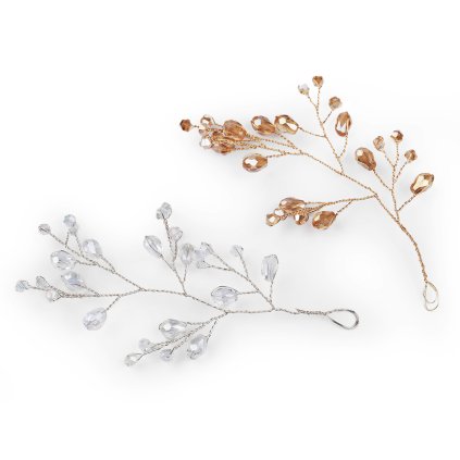 Větvička drátěná s broušenými korálky hand made (Varianta 1 crystal stříbrná, Balení 4 ks)